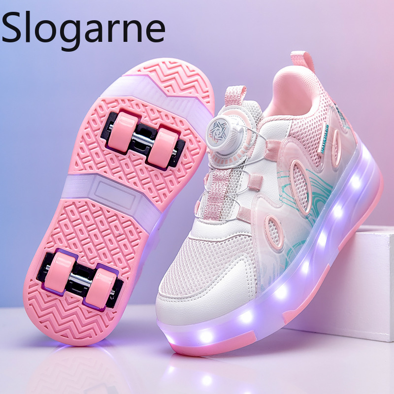 Foam Roller - 2026年新作メッシュローラースケートシューズ、女の子用サマーランナウェイシューズ、男の子用ホイール付きスニーカー、LEDライト付き、学生向けキュートなローラースニーカー