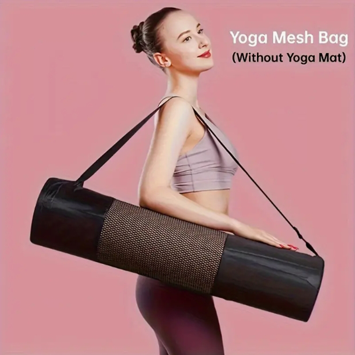 Fitness Yoga & Kickfit - 通気性のあるヨガマット収納メッシュバッグ - 耐久性のあるオックスフォード生地、黒色、ショルダーストラップ付き、日常使用やフィットネスに最適