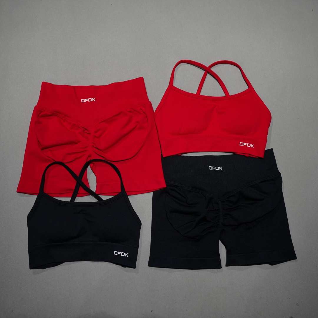 Yoga Fitness Kleidung - DFDK ハイウエストショートレギンスマッチングセット、シームレスレースアップスポーツブラ、女性ジムフィットネスサイクリングワークアウト衣装