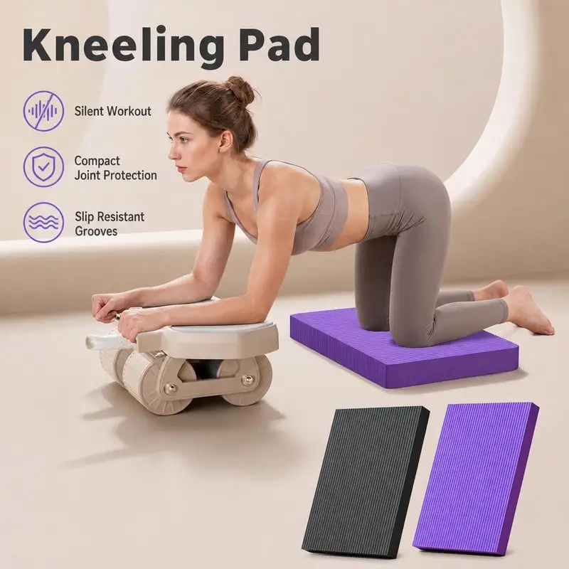 Thick Yoga Mat - 厚手の滑り止めヨガ膝パッドマット、プランクサポート、アブローラー、ホームジムフィットネスバランストレーニングエクササイズ用膝当てクッション