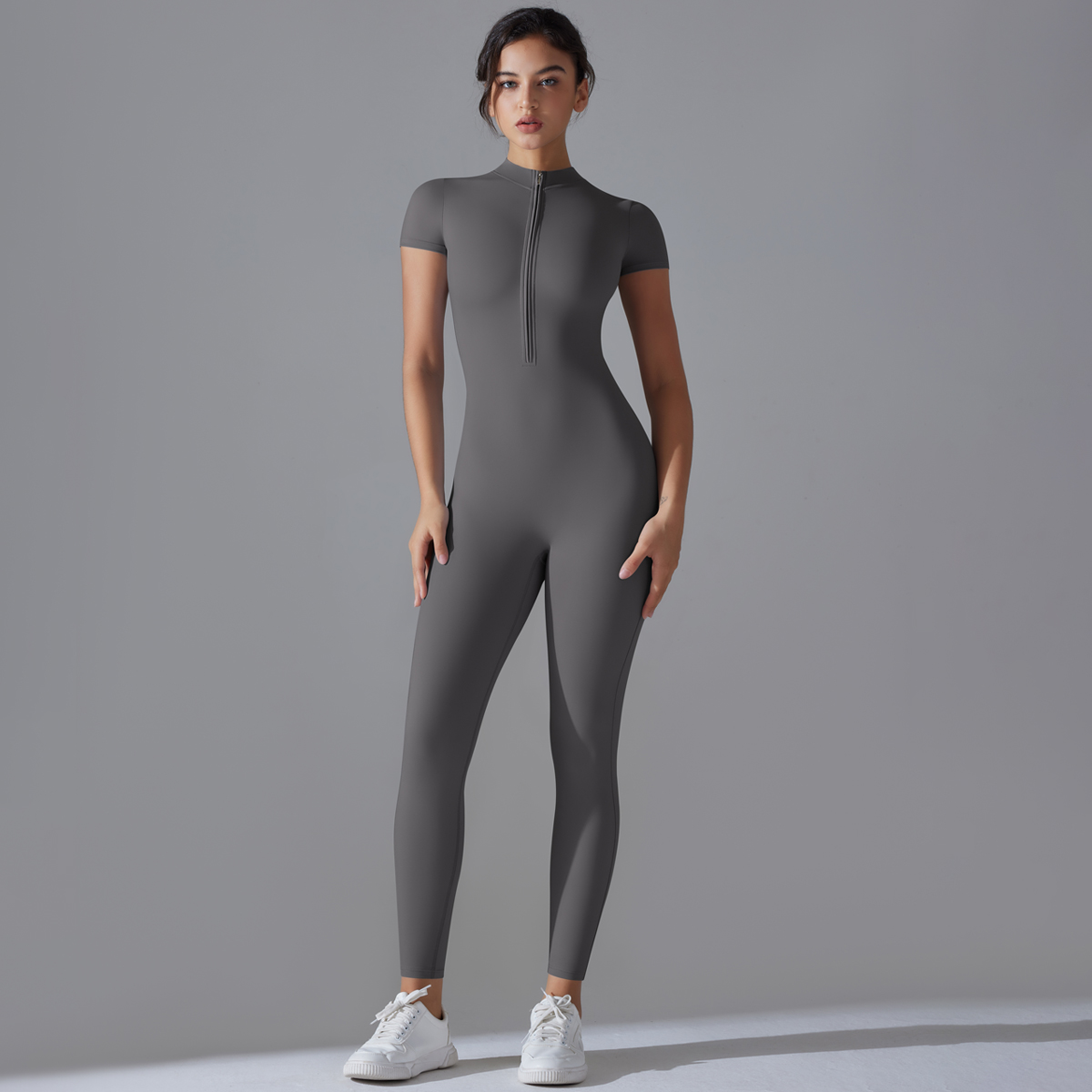 ヨガセット女性のジャンプスーツワンピーススーツジッパー半袖ジ - Yoga Fitness Kleidung のレビューと価格
